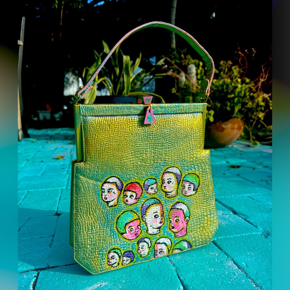 OOAK handpainted vintage MCM alligator purse